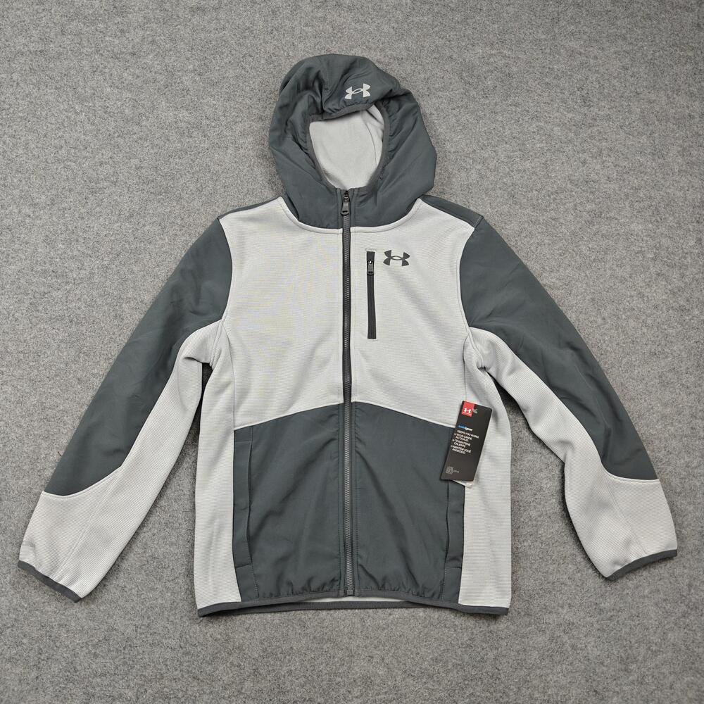 Under Armour Hoodie Sweatshirt Youth Medium Gray Full Zip ColdGear Fleece Logo